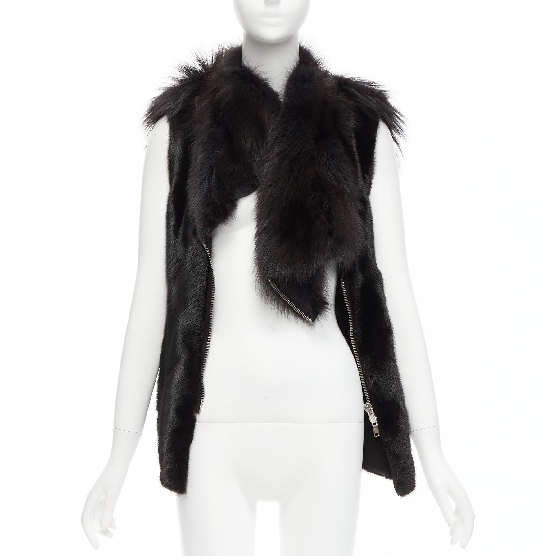 Nero raro Rick Owens Palais Royal nero, pelliccia mista, gilet asimmetrico con cerniera e giacca in vendita