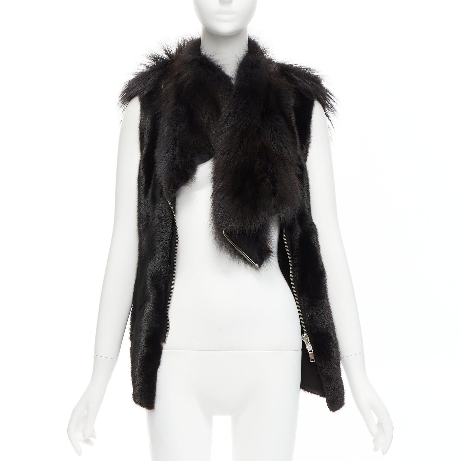 rare RICK OWENS Palais Royale black mixed fur asymmetric zipper vest top jacket In Good Condition For Sale In Hong Kong, NT
