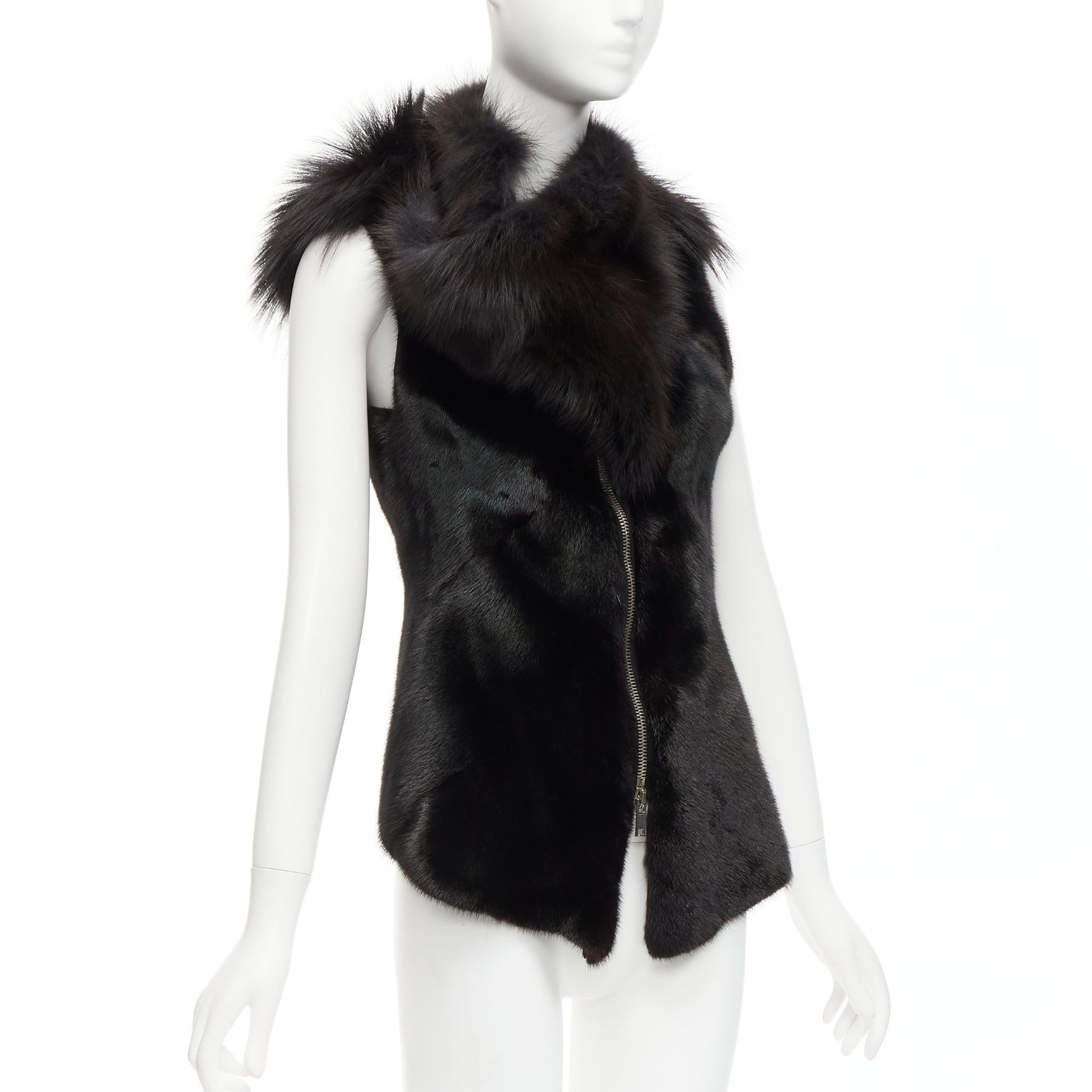 Women's rare RICK OWENS Palais Royale black mixed fur asymmetric zipper vest top jacket For Sale