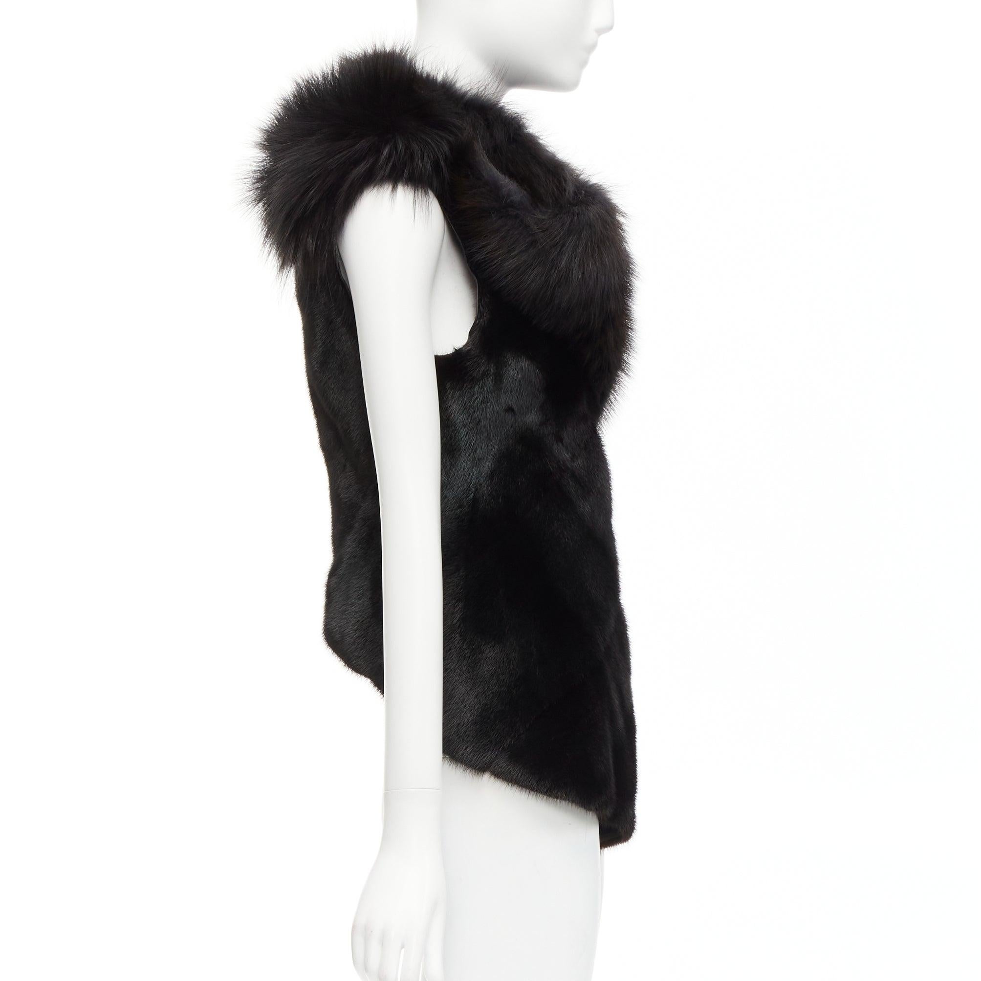 Donna raro Rick Owens Palais Royal nero, pelliccia mista, gilet asimmetrico con cerniera e giacca in vendita