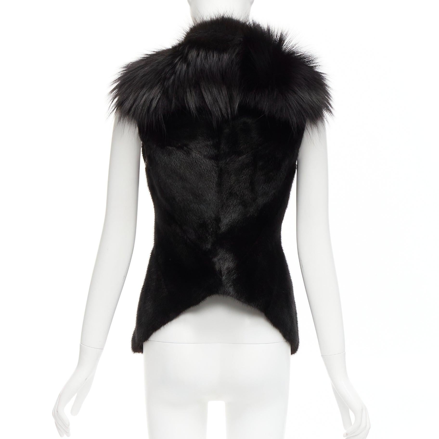 raro Rick Owens Palais Royal nero, pelliccia mista, gilet asimmetrico con cerniera e giacca in vendita 1
