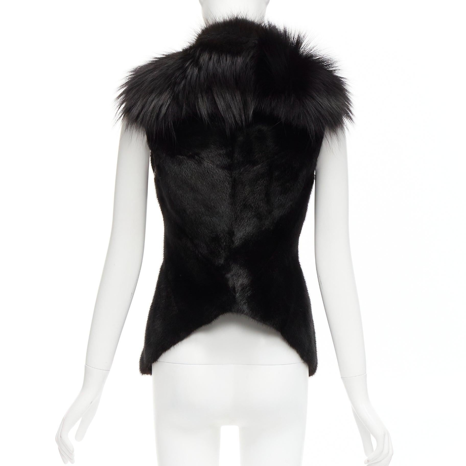 rare RICK OWENS Palais Royale black mixed fur asymmetric zipper vest top jacket For Sale 2