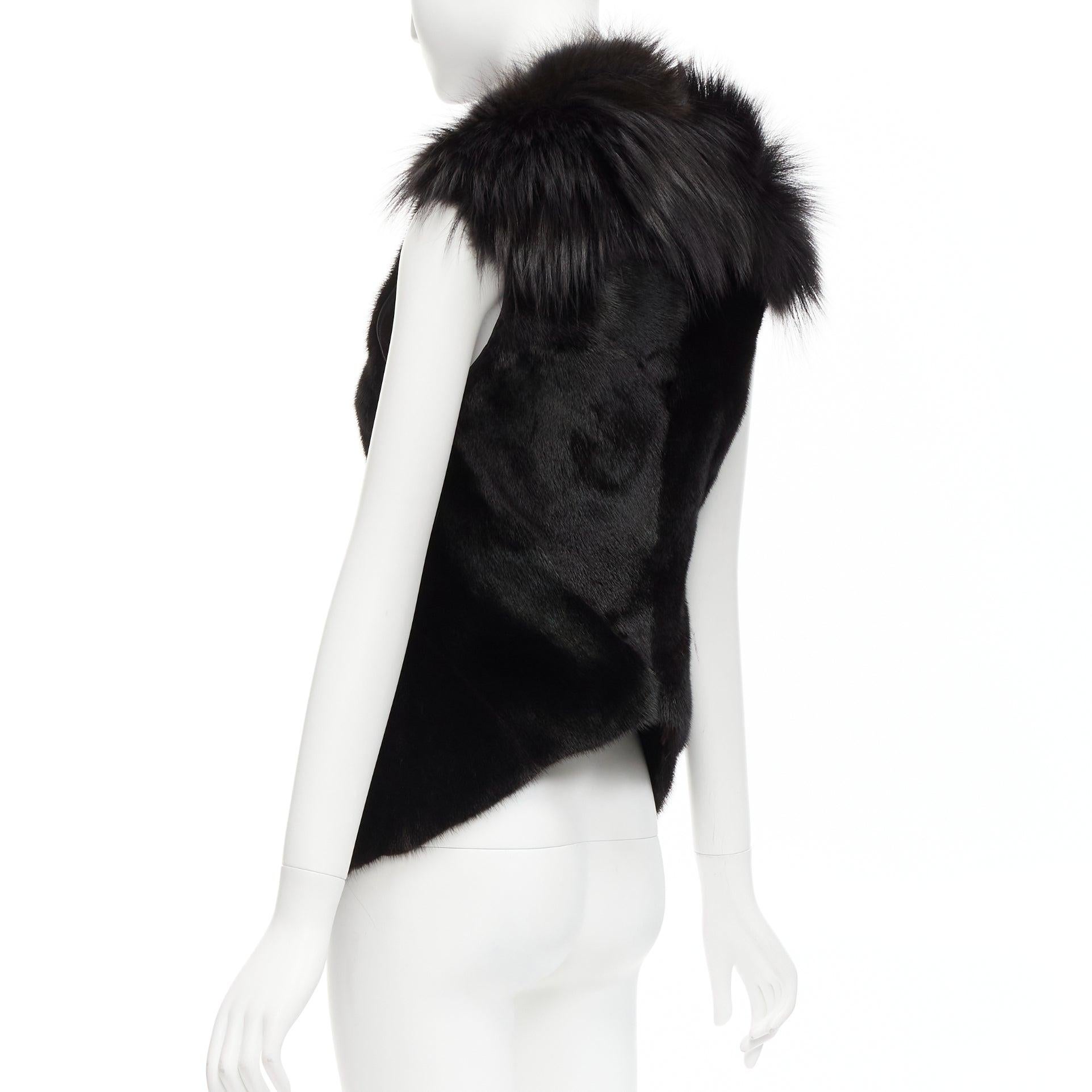 raro Rick Owens Palais Royal nero, pelliccia mista, gilet asimmetrico con cerniera e giacca in vendita 2
