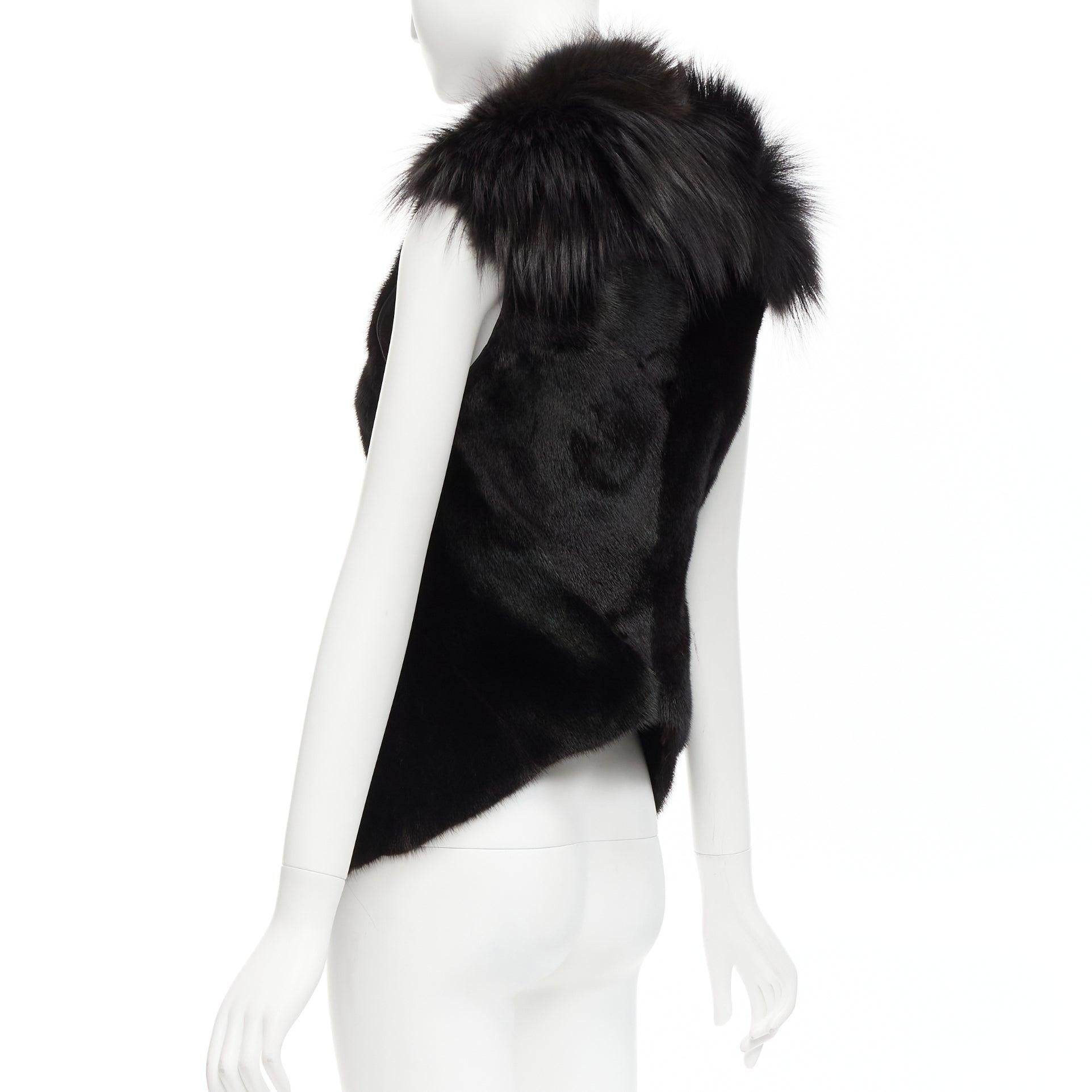 rare RICK OWENS Palais Royale black mixed fur asymmetric zipper vest top jacket For Sale 3