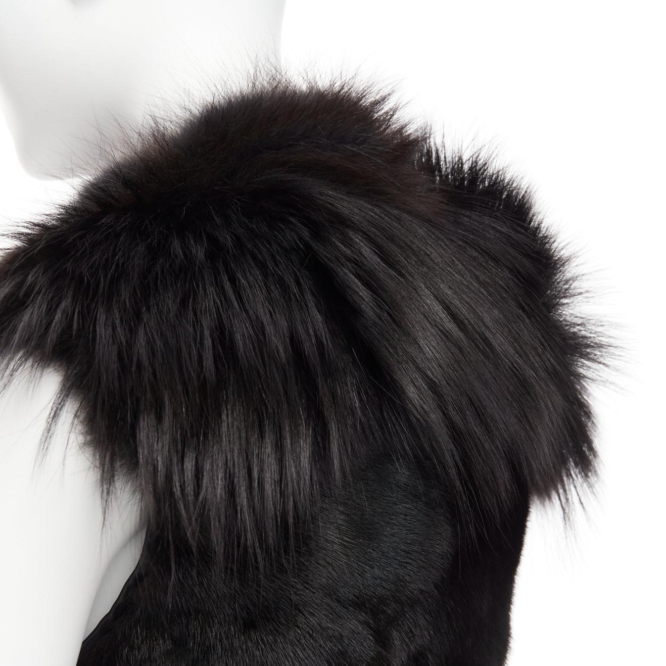 raro Rick Owens Palais Royal nero, pelliccia mista, gilet asimmetrico con cerniera e giacca in vendita 3