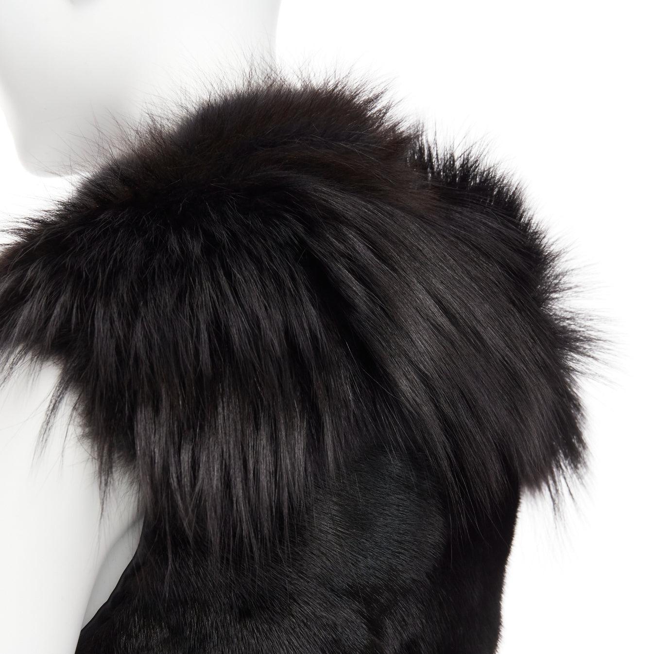 rare RICK OWENS Palais Royale black mixed fur asymmetric zipper vest top jacket For Sale 4