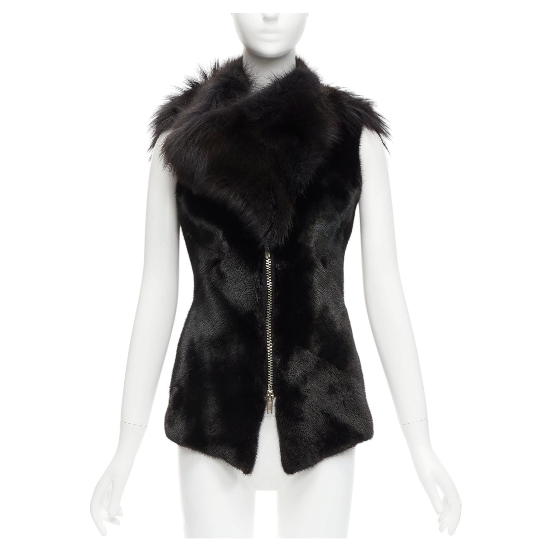 RARO RICK OWENS Palais Royale chaqueta chaleco asimétrico con cremallera de piel mixta negra