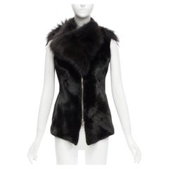 rare RICK OWENS Palais Royale black mixed fur asymmetric zipper vest top jacket