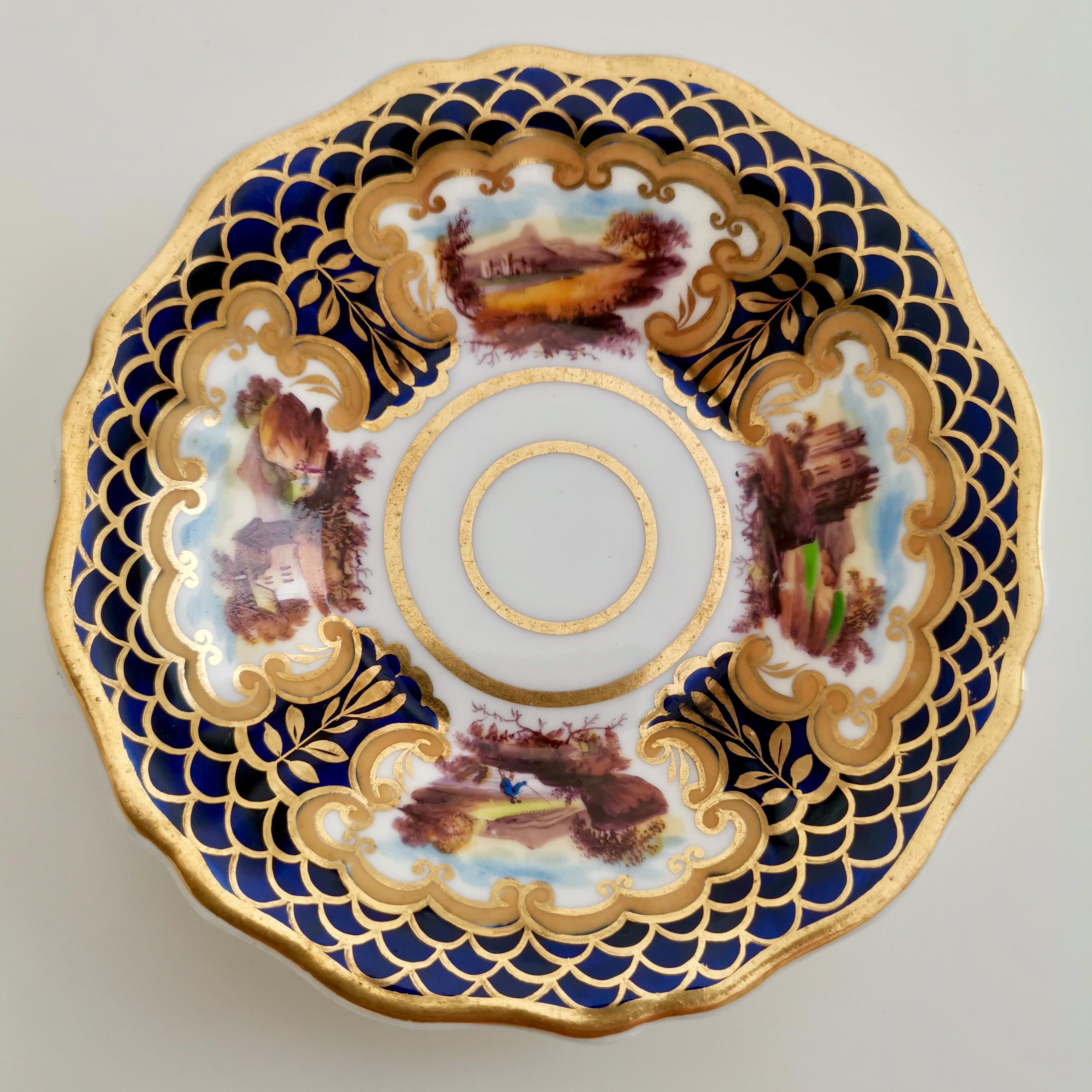 Hand-Painted Rare Ridgway Coffee Cup, Cobalt Blue, Gilt and Sublime Landscapes, circa 1825