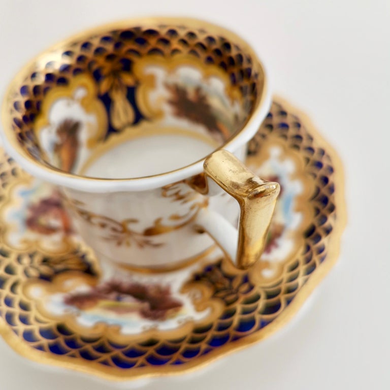 Rare Ridgway Coffee Cup, Cobalt Blue, Gilt and Sublime Landscapes