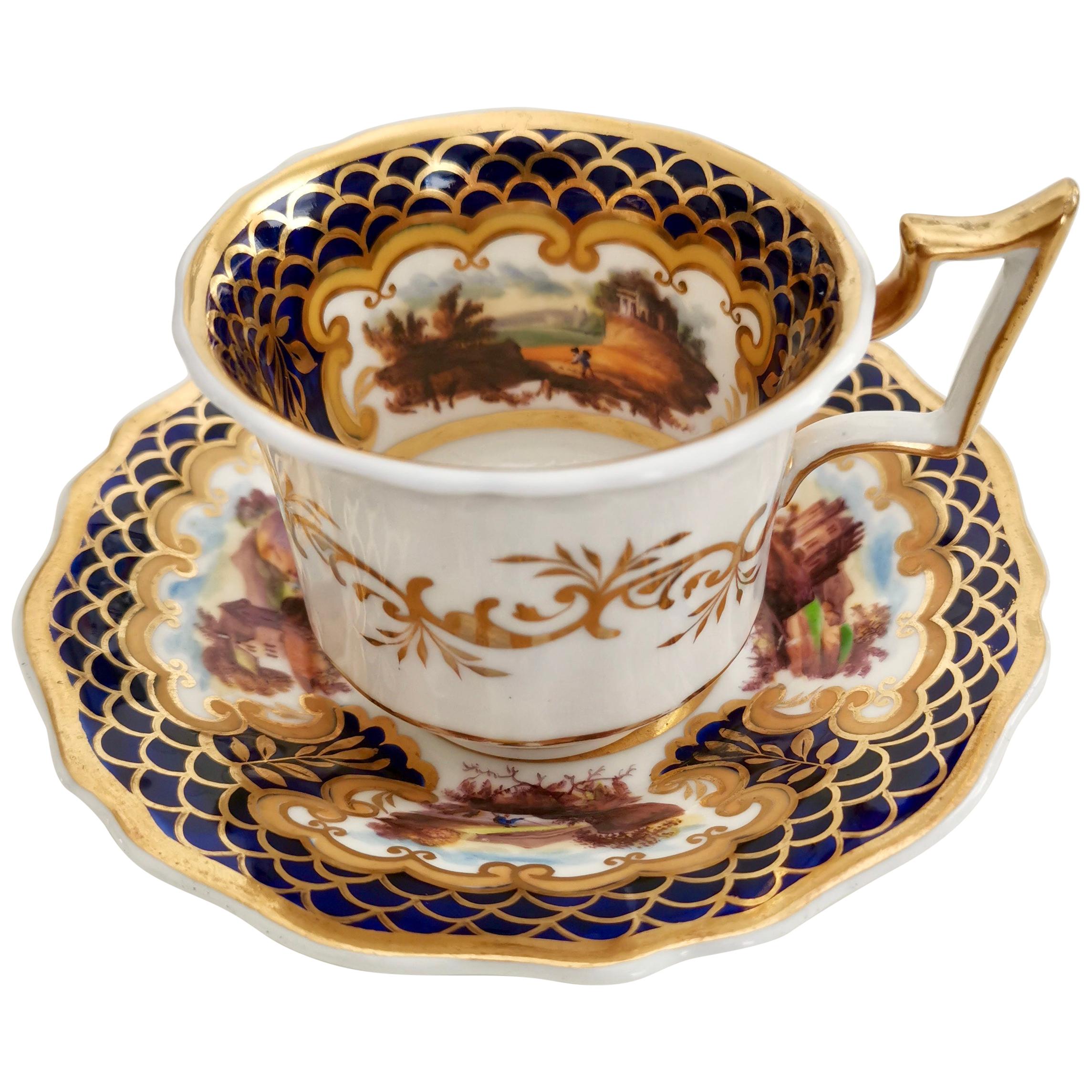 Rare Ridgway Coffee Cup, Cobalt Blue, Gilt and Sublime Landscapes, circa 1825