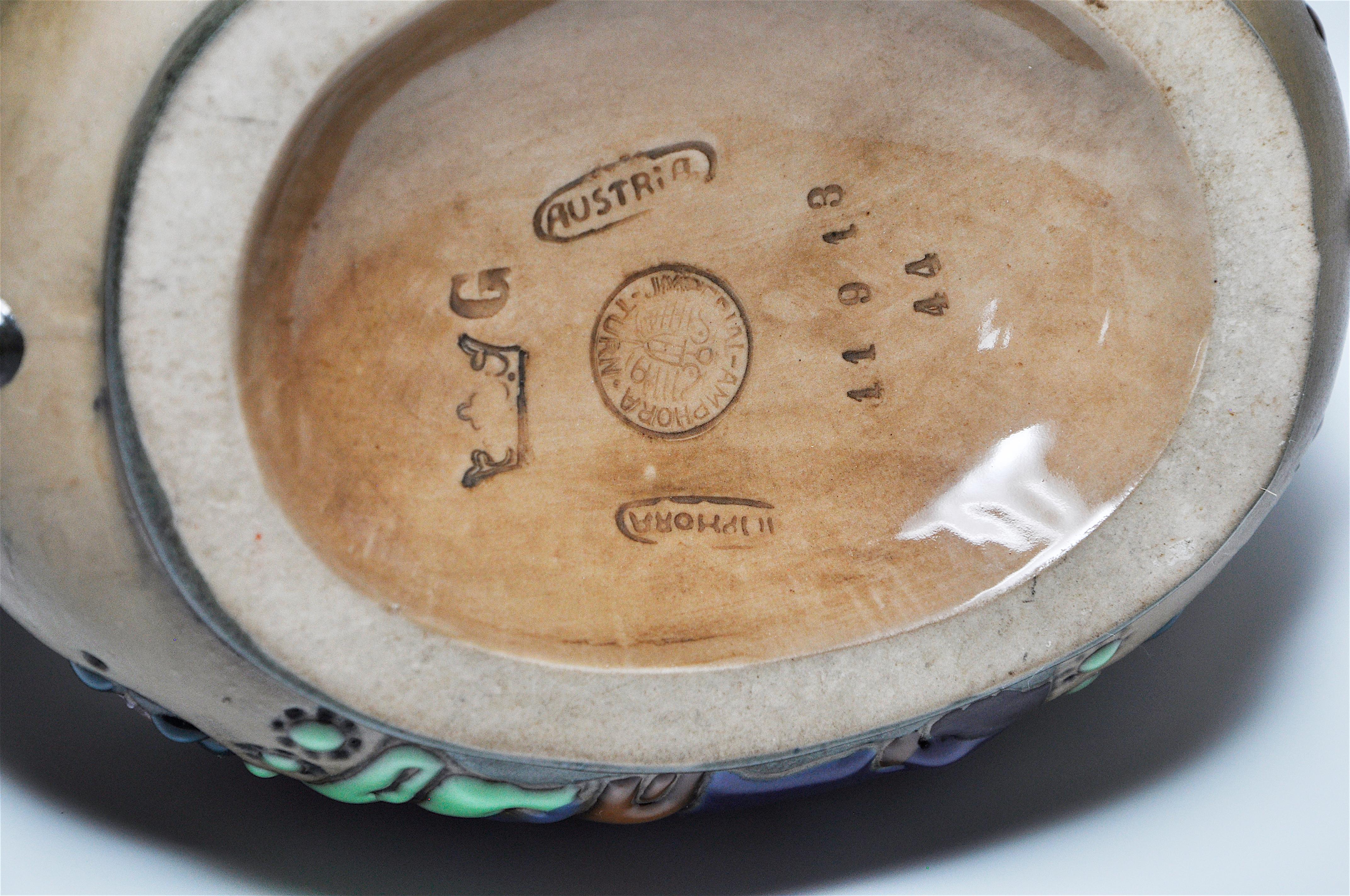 Rare Riessner and Kessel Amphora Ceramic Art Nouveau Pottery Basket For Sale 2
