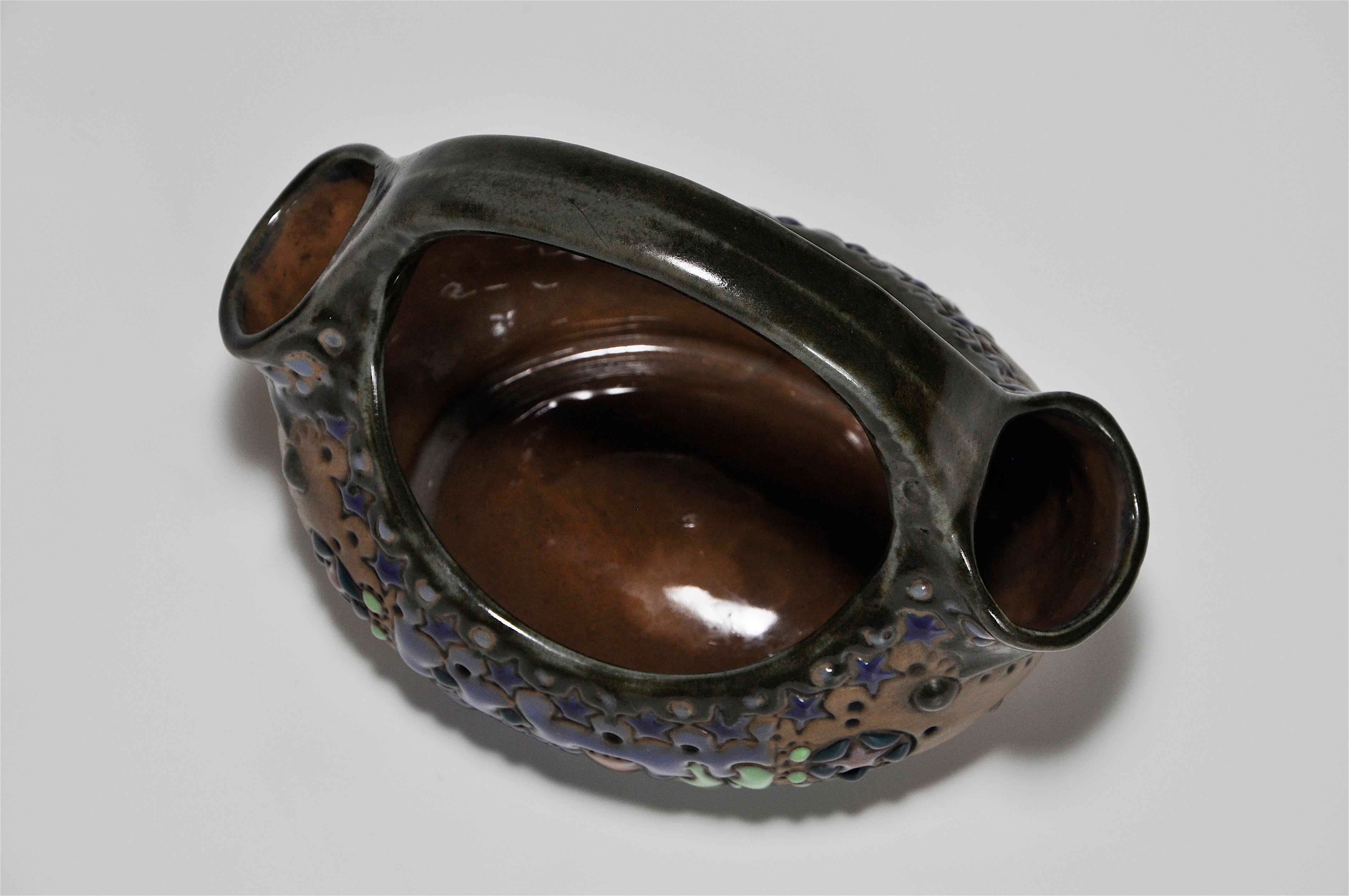 Rare Riessner and Kessel Amphora Ceramic Art Nouveau Pottery Basket For Sale 3