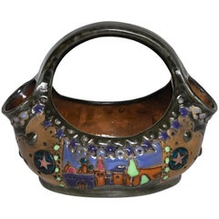 Vintage Rare Riessner and Kessel Amphora Ceramic Art Nouveau Pottery Basket