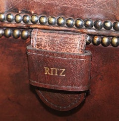 Rare Ritz London 1960s Chesterfield Brown Leather Stool Ottoman Footstool