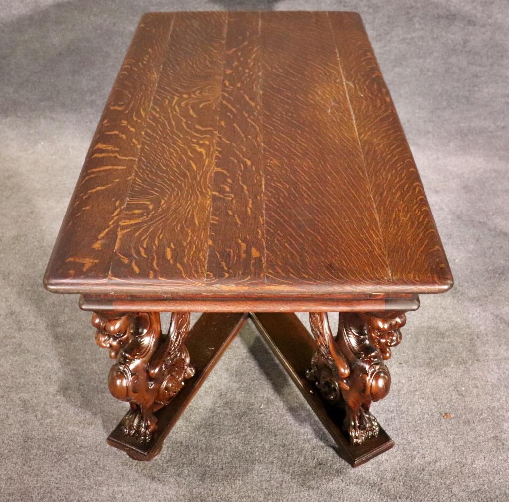 Rare RJ Horner Style Carved Winged Griffin Oak Library Writing Table Circa 1870 2