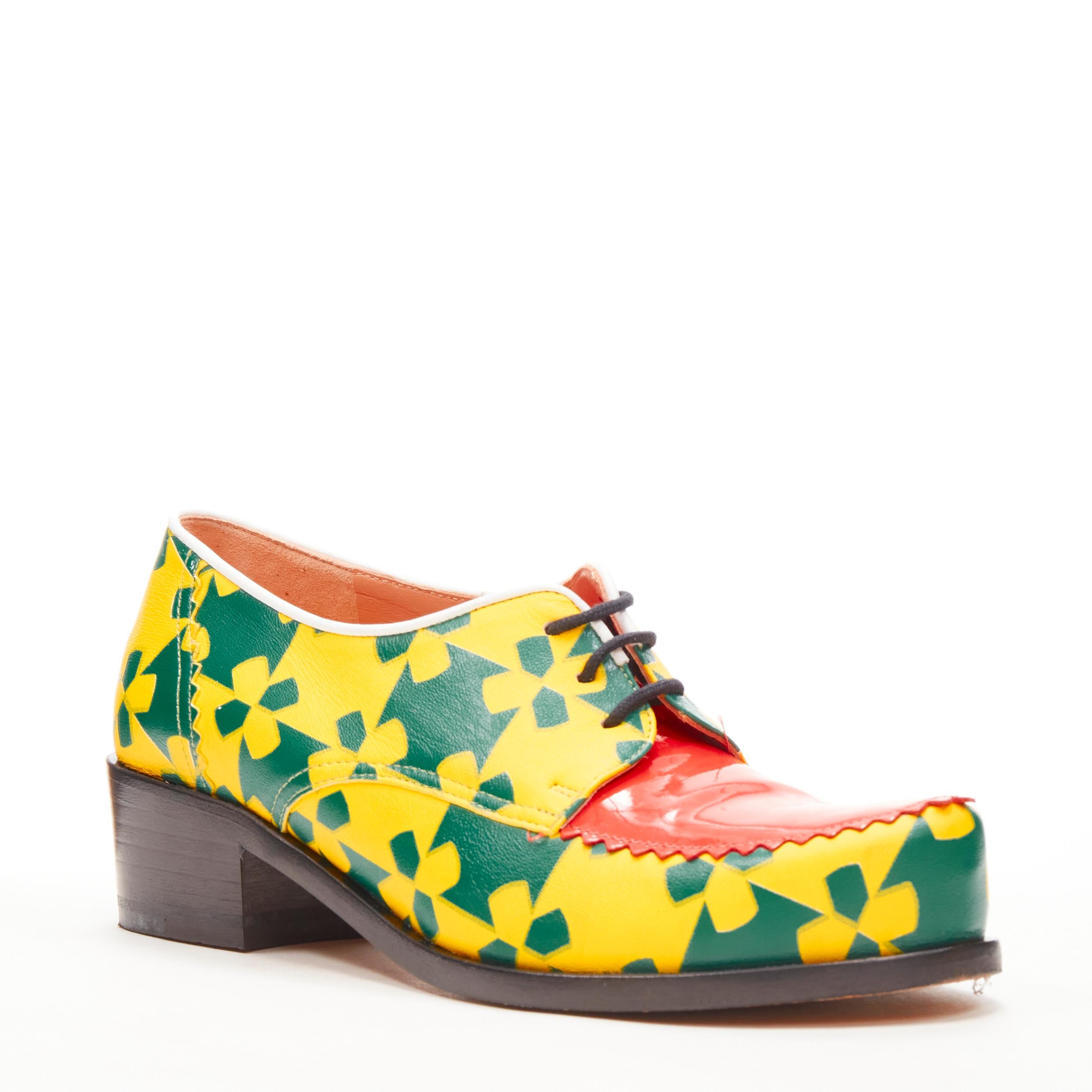 rare ROBERT CLERGERIE LOUISE GRAY Sirenlg yellow green graphic brogue EU37 In Excellent Condition In Hong Kong, NT