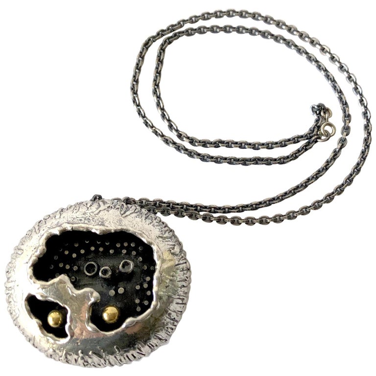 Rare Guy Vidal Pewter Canadian Modern Brutalist Cave Pod Necklace For Sale