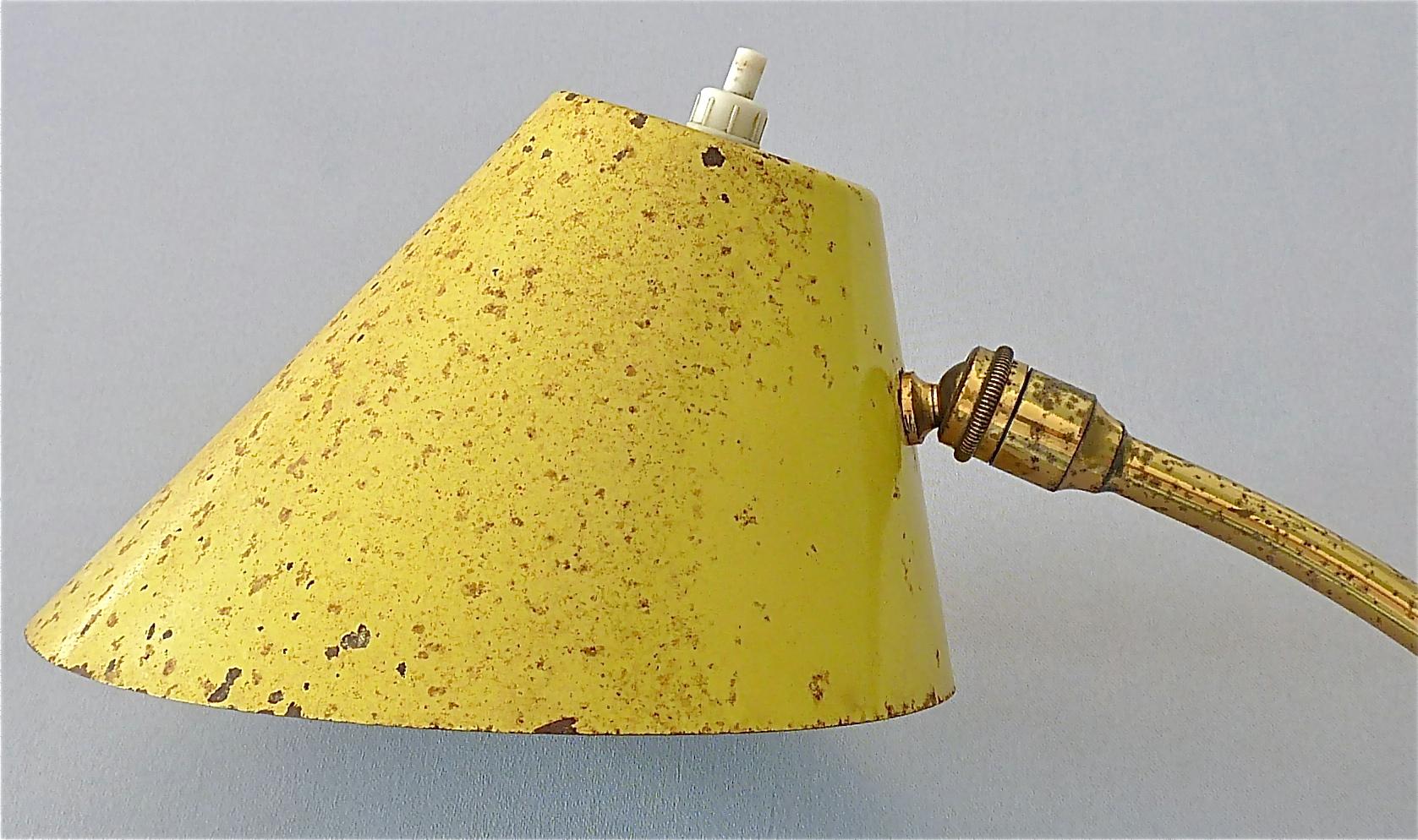 Rare Robert Mathieu Pierre Guariche French Table Wall Lamp Brass Yellow, 1950s For Sale 3