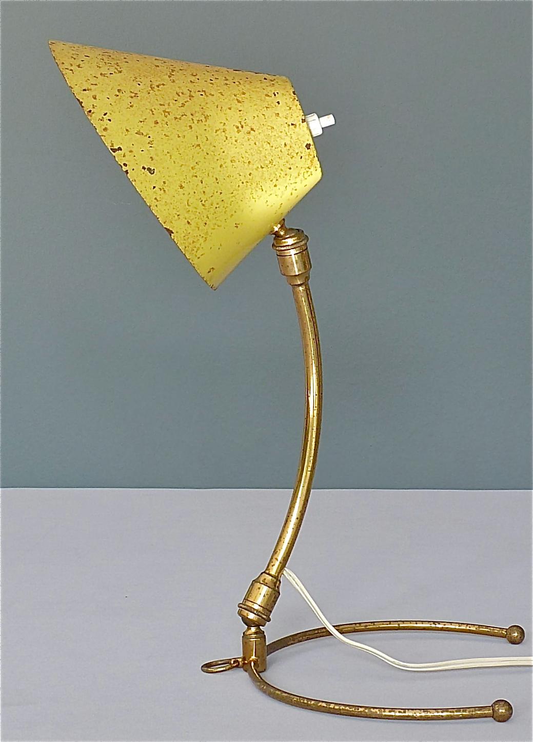 Rare Robert Mathieu Pierre Guariche French Table Wall Lamp Brass Yellow, 1950s For Sale 5