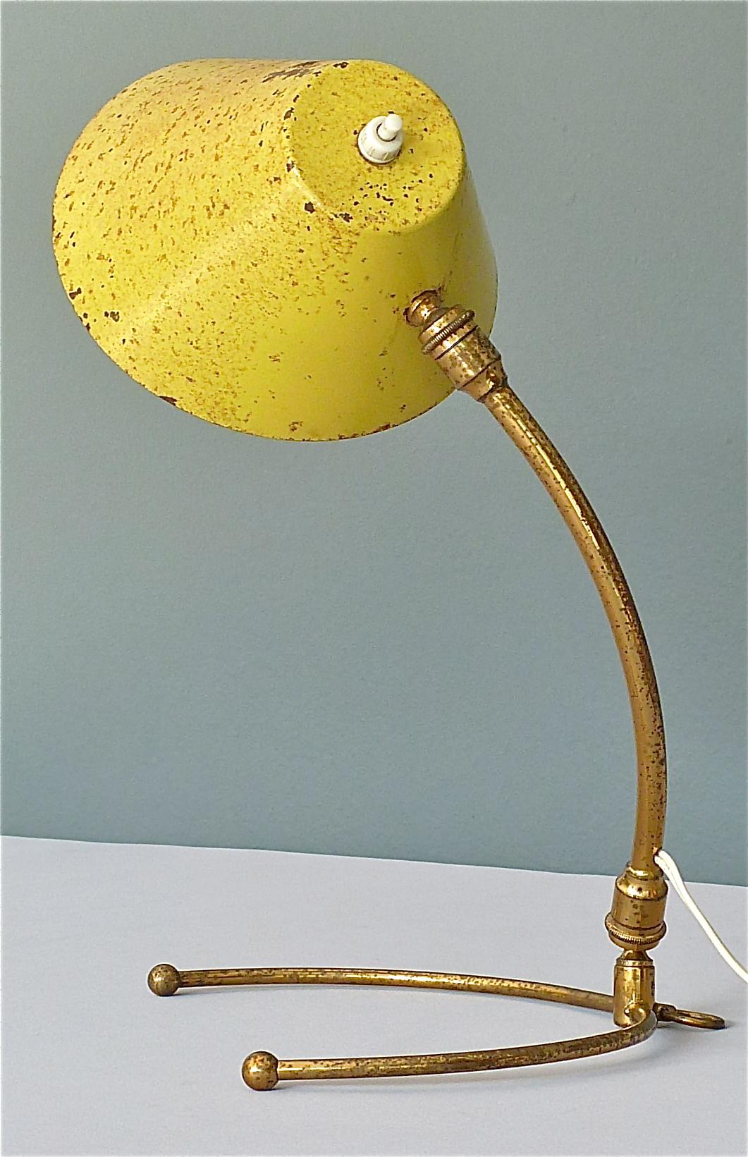 Rare Robert Mathieu Pierre Guariche French Table Wall Lamp Brass Yellow, 1950s For Sale 6