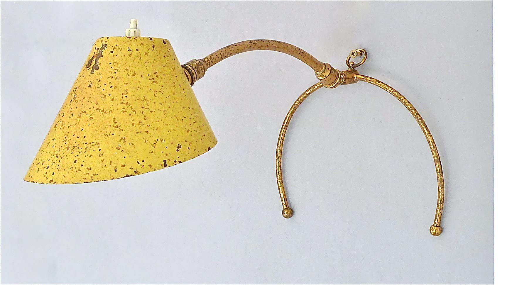 Rare Robert Mathieu Pierre Guariche French Table Wall Lamp Brass Yellow, 1950s For Sale 9