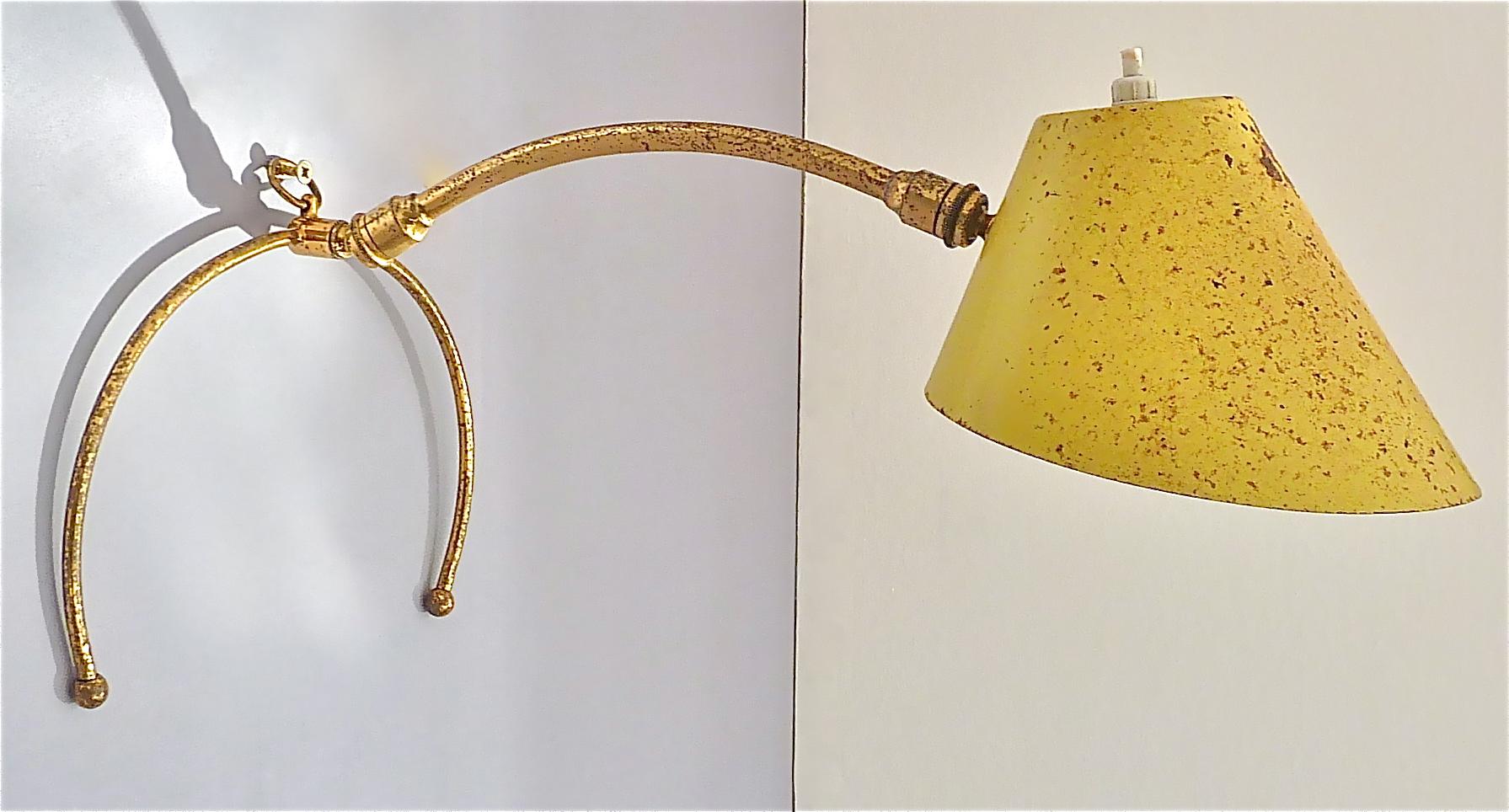 Rare Robert Mathieu Pierre Guariche French Table Wall Lamp Brass Yellow, 1950s For Sale 11