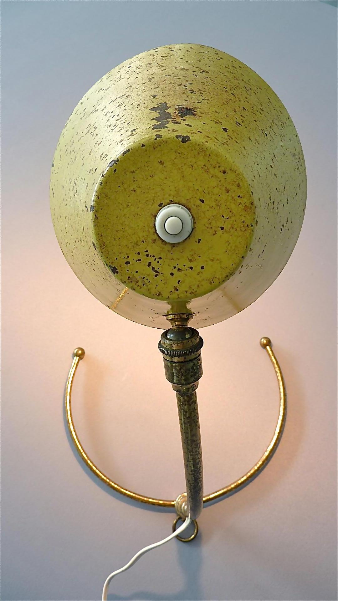 Mid-Century Modern Rare Robert Mathieu Pierre Guariche French Table Wall Lamp Brass Yellow, 1950s For Sale