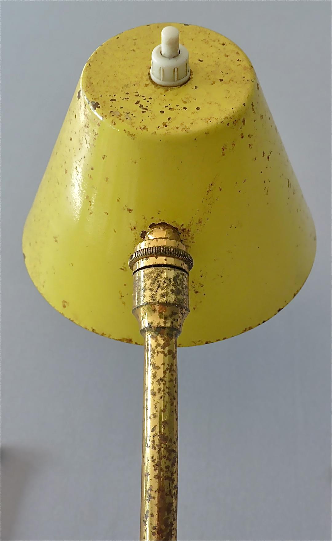 Patinated Rare Robert Mathieu Pierre Guariche French Table Wall Lamp Brass Yellow, 1950s For Sale