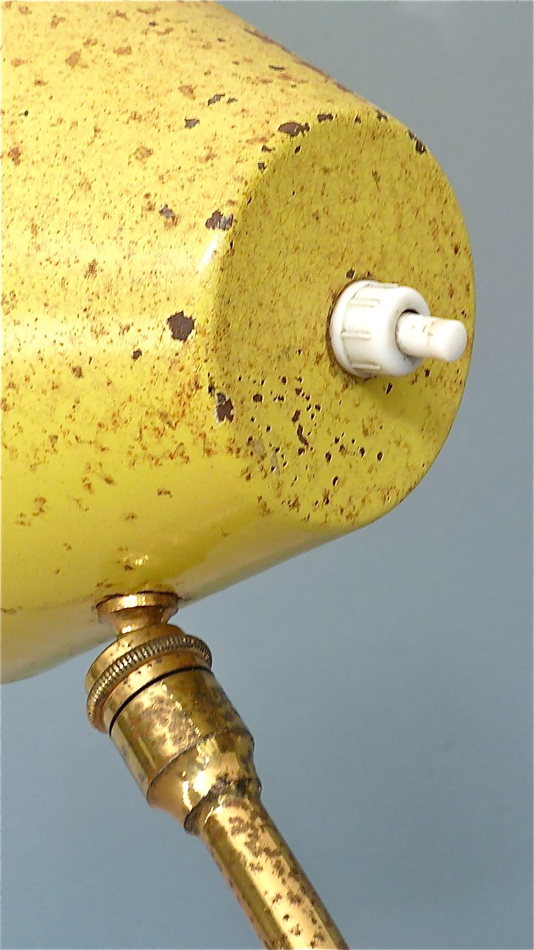 Rare Robert Mathieu Pierre Guariche French Table Wall Lamp Brass Yellow, 1950s For Sale 1