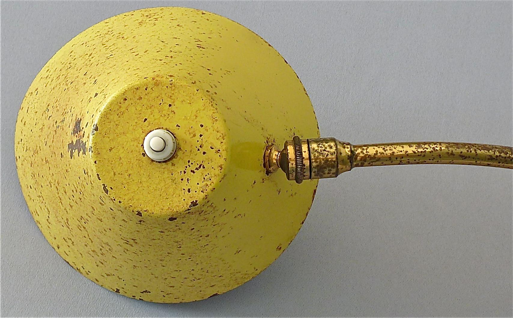 Rare Robert Mathieu Pierre Guariche French Table Wall Lamp Brass Yellow, 1950s For Sale 3