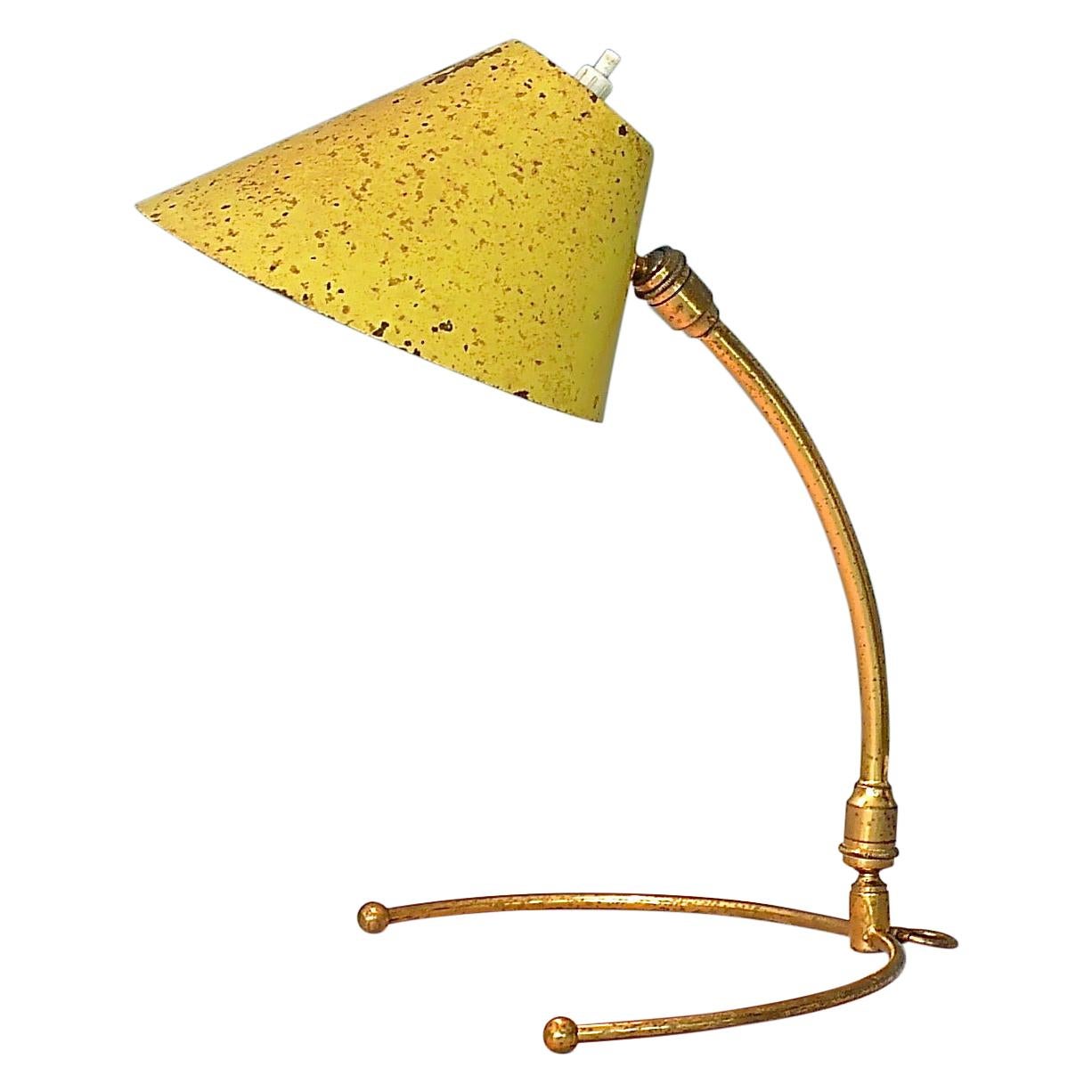 Rare Robert Mathieu Pierre Guariche French Table Wall Lamp Brass Yellow, 1950s