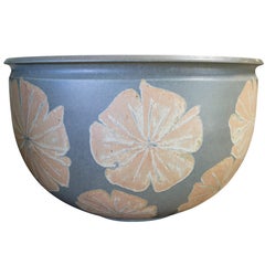 Rare Robert Maxwell Blue Glaze with Flower Motif for Pro Artisan, circa 1970