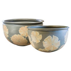 Rare Robert Maxwell Blue Glaze with Flower Motif for Pro Artisan, circa 1970