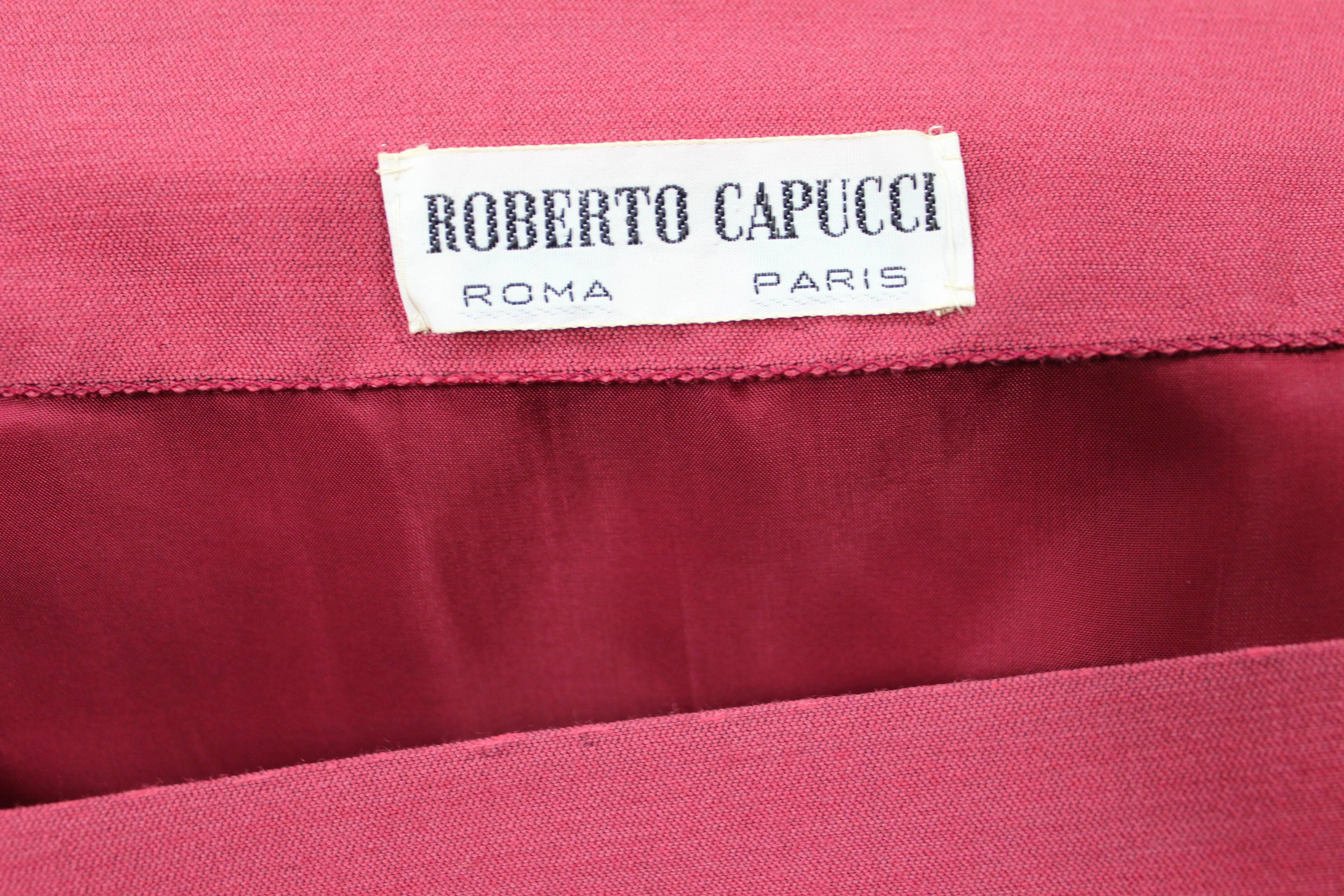 Rare Roberto Capucci couture raspberry pink wool/silk fabric dress In Excellent Condition For Sale In Rome, IT