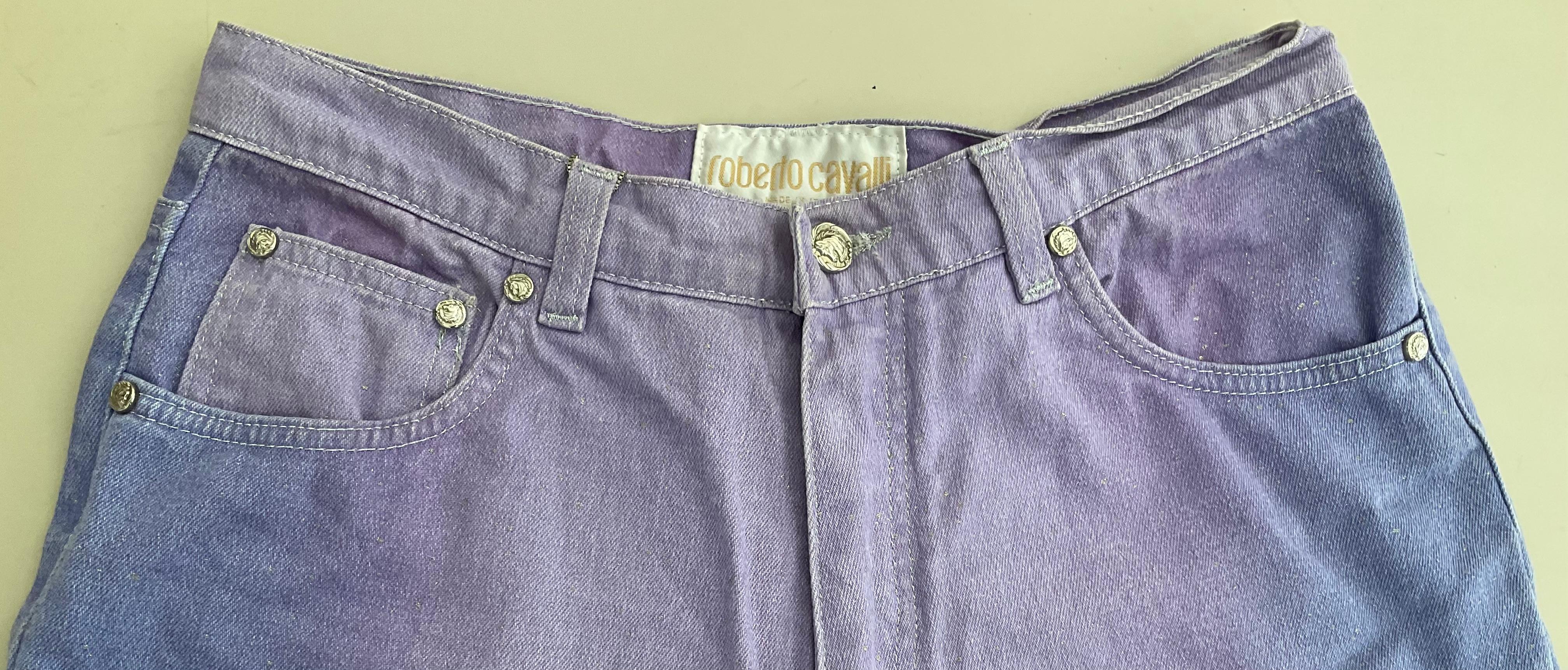 Raro Roberto Cavalli 90s Púrpura Stretch Jeans Pantalones Vintage en venta 1