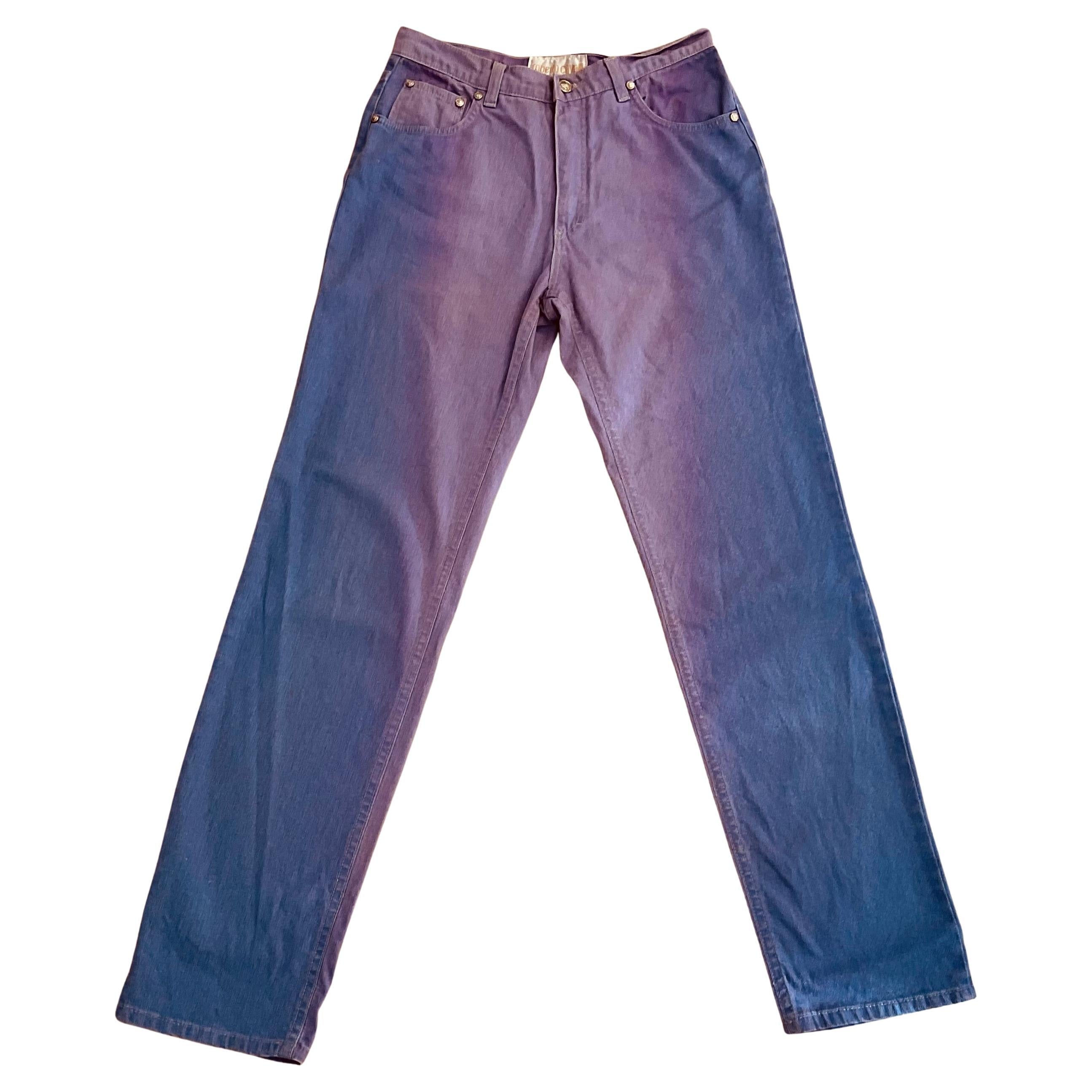 Raro Roberto Cavalli 90s Púrpura Stretch Jeans Pantalones Vintage en venta