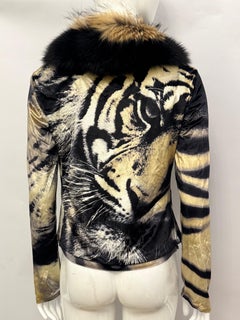 Rare Roberto Cavalli F/W 2000 Tiger Twin Set with Dramatic Genuine Fur Collar
