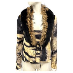 Rare Roberto Cavalli F/W 2000 Tiger Twin Set with Dramatic Genuine Fur Collar