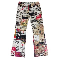 Raro Roberto Cavalli, pantaloni da donna con stampa Newspaper Gazette Glitter Y2K