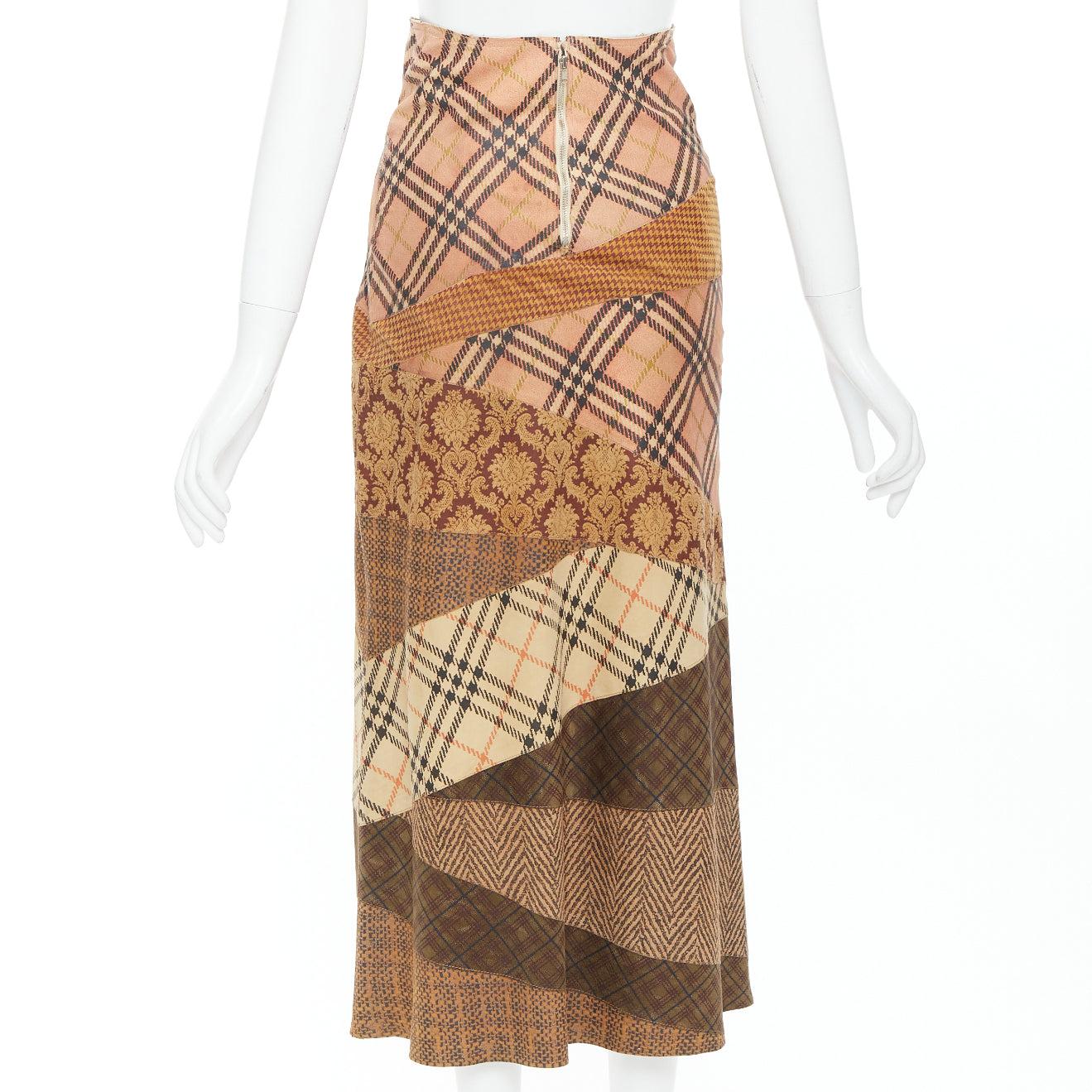 Women's rare ROBERTO CAVALLI Vintage mixed fabric print leather patchwork midi skirt XS For Sale