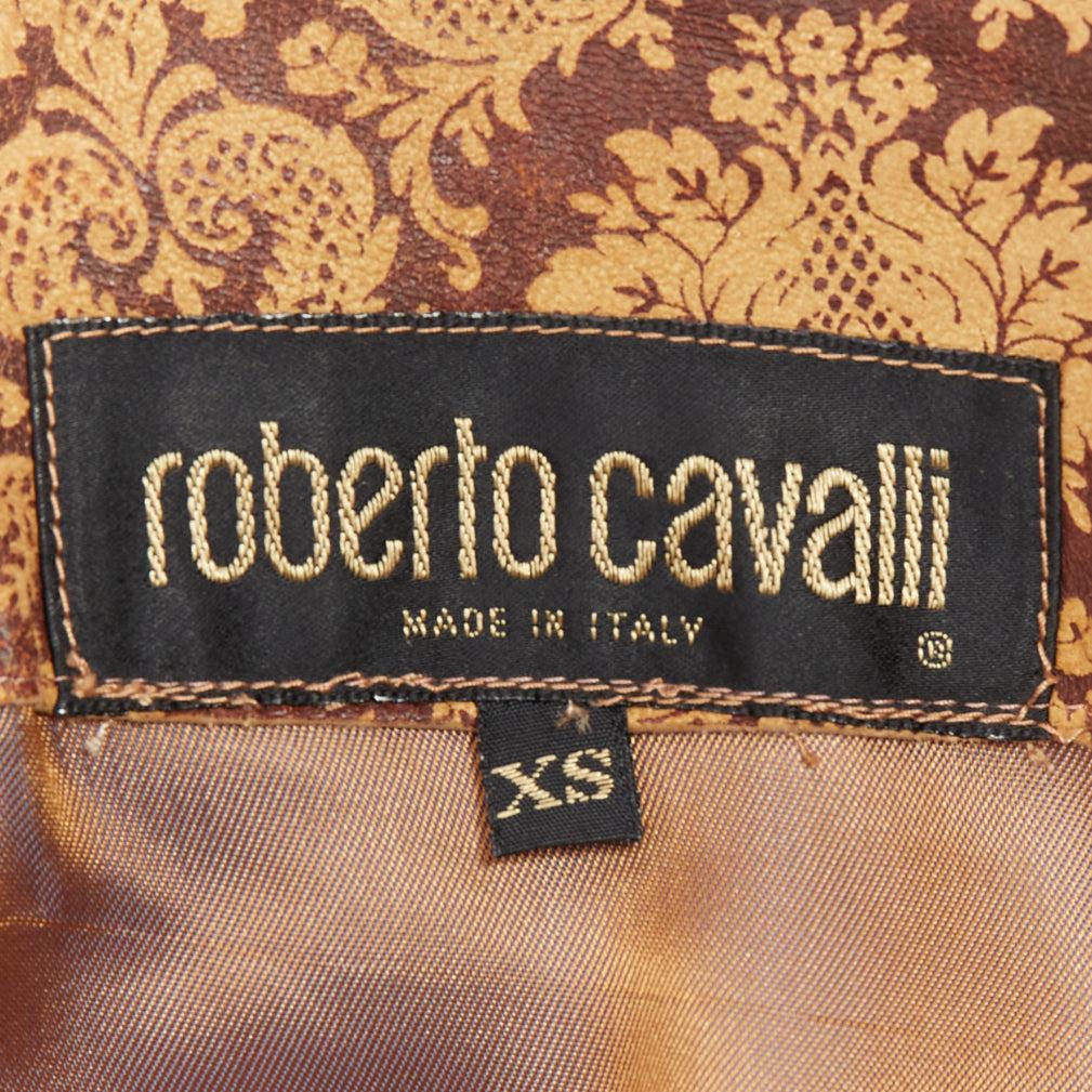 rare ROBERTO CAVALLI Vintage mixed fabric print leather patchwork midi skirt XS For Sale 3
