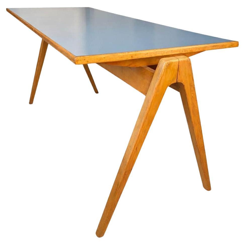 Rare Robin Day for Hille Dining / Work Table with Blue Laminated Top, 1950s For Sale