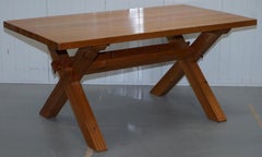 Rare Robin Nance of St Lues Solid Pine X-Framed Dining Table & 6 Chairs Carvers