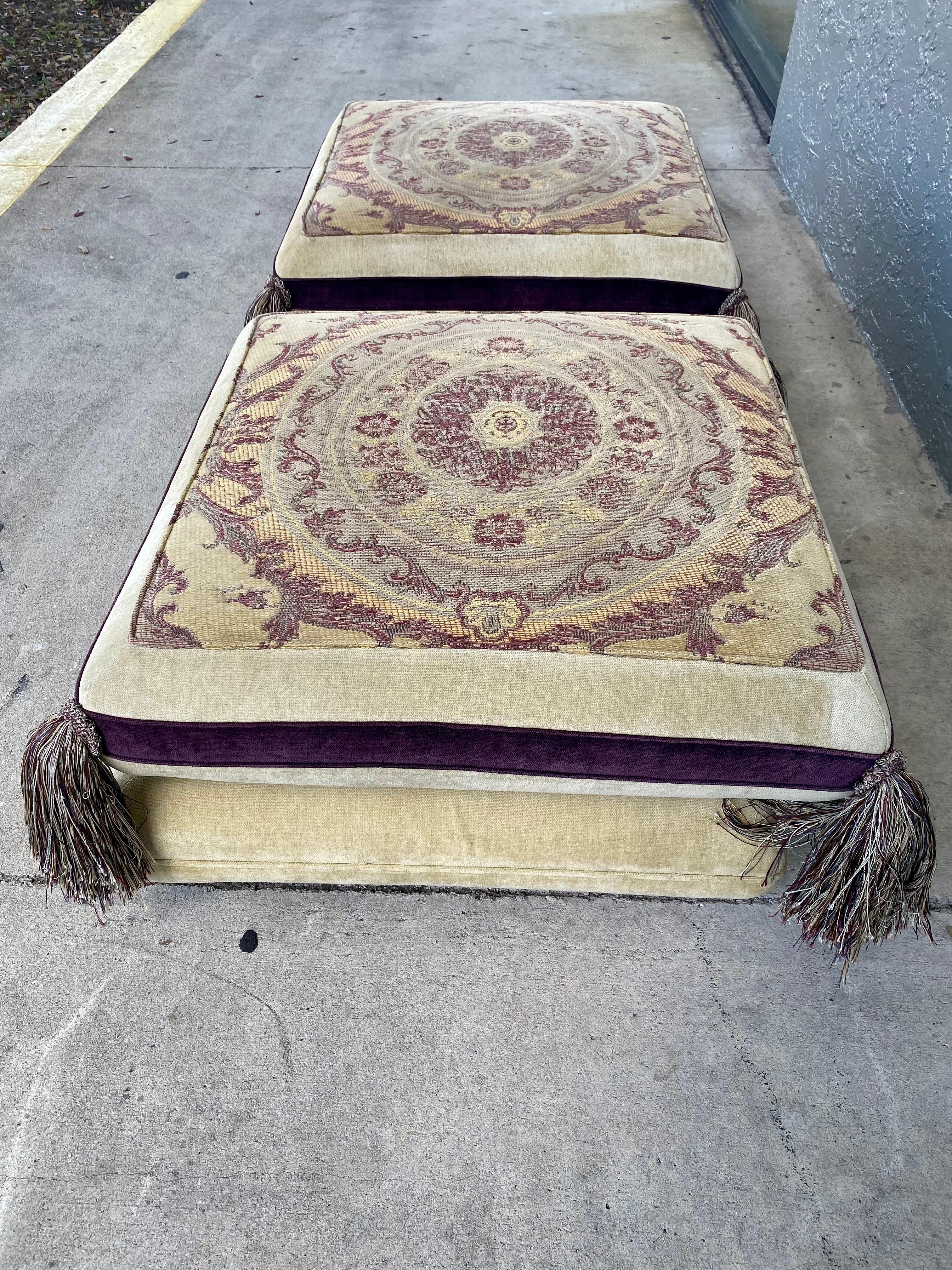 Rare Roche Bobois “Mah Jong” Style Floor Pillowtop Ottoman Stools, Set of 2 For Sale 3