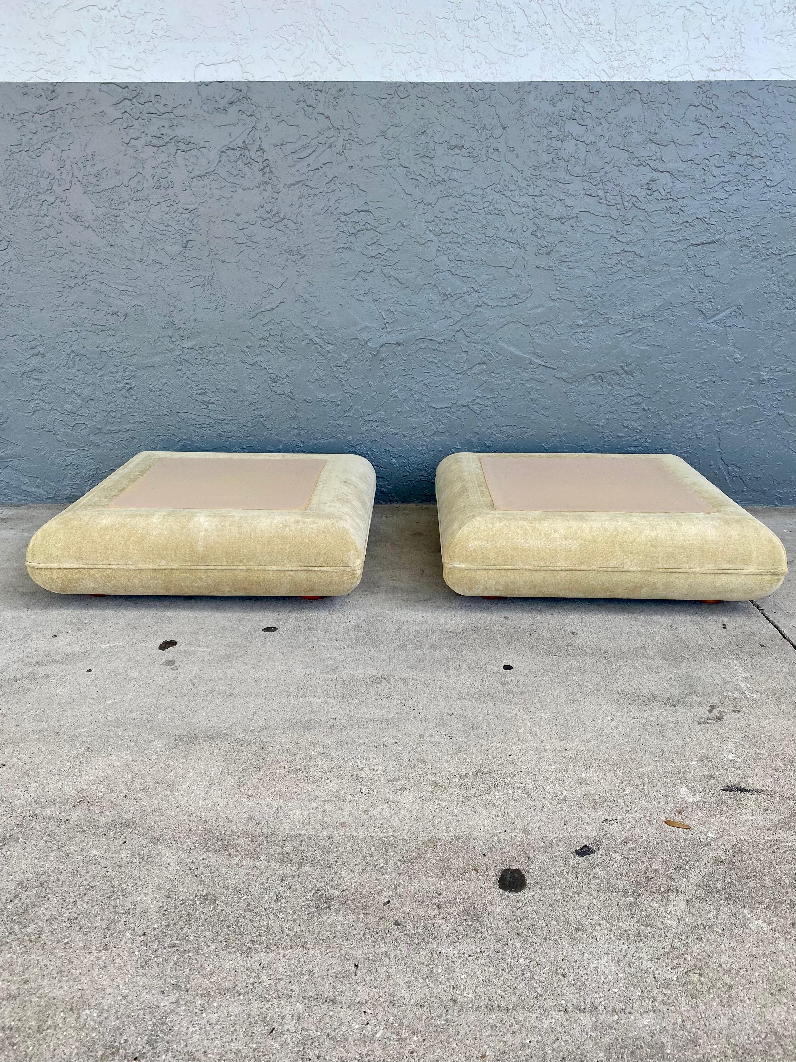 Rare Roche Bobois “Mah Jong” Style Floor Pillowtop Ottoman Stools, Set of 2 For Sale 5