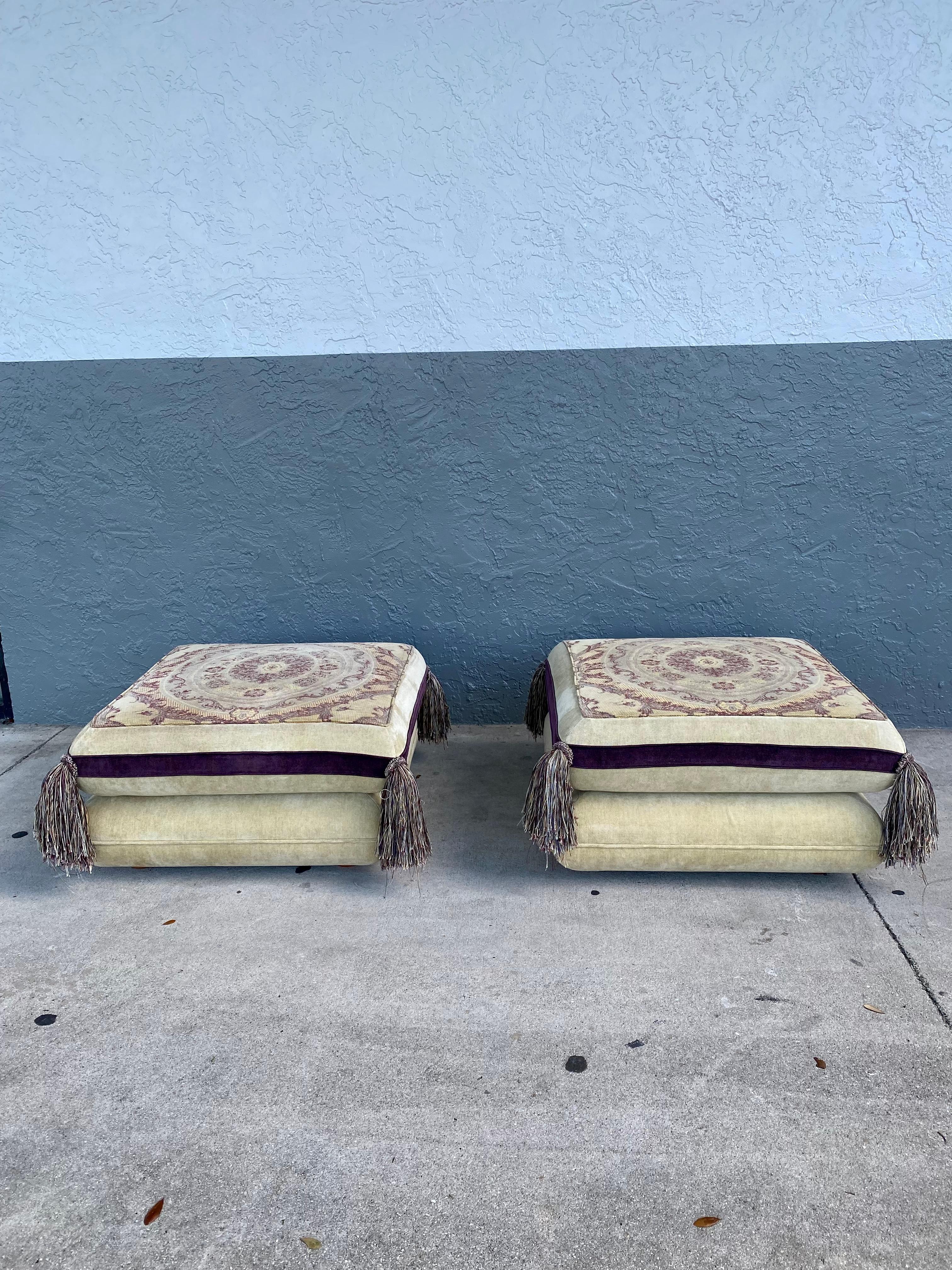 Rare Roche Bobois “Mah Jong” Style Floor Pillowtop Ottoman Stools, Set of 2 In Good Condition For Sale In Fort Lauderdale, FL