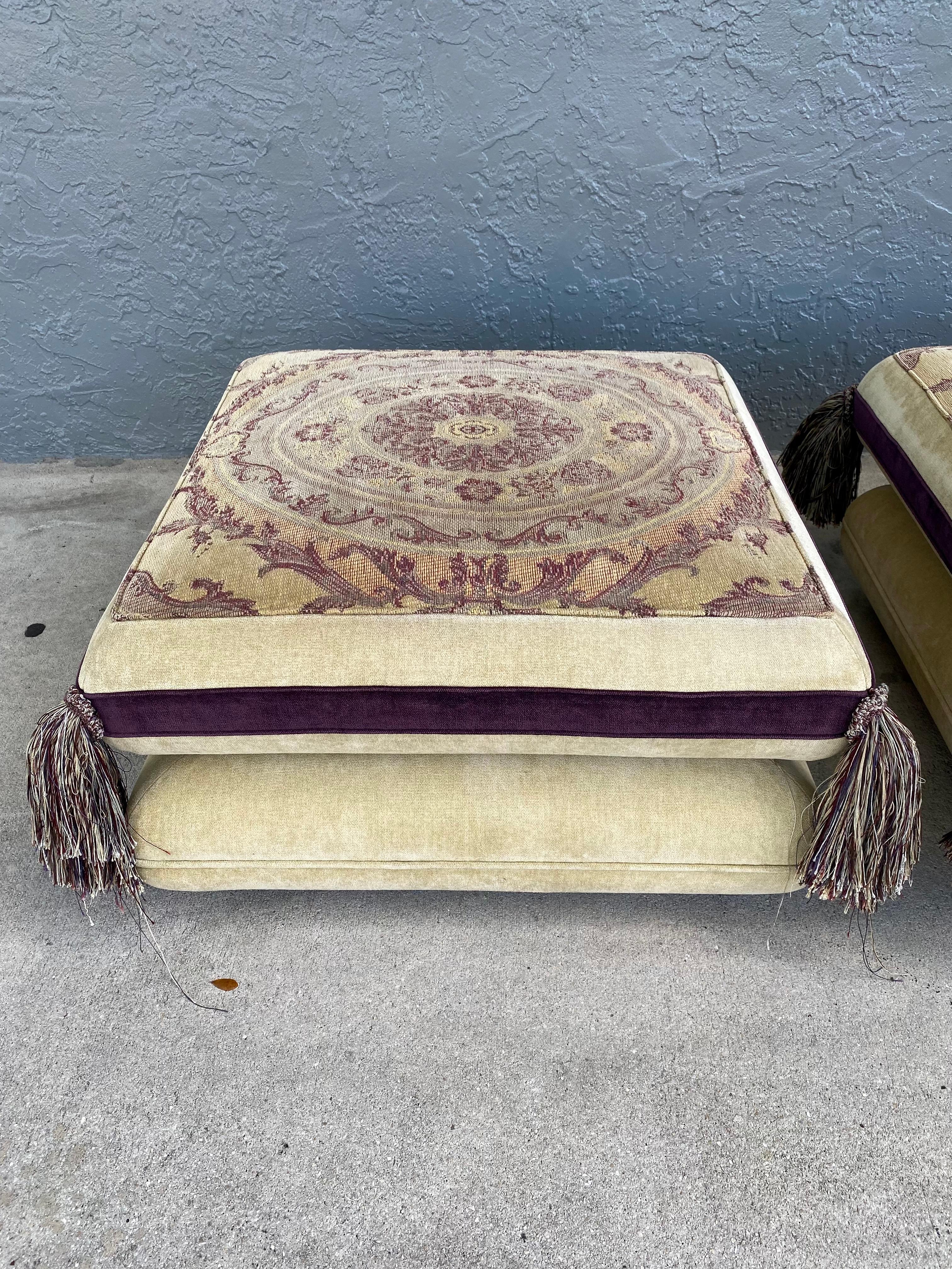 Rare Roche Bobois “Mah Jong” Style Floor Pillowtop Ottoman Stools, Set of 2 For Sale 1