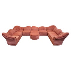 Rare Roche Bobois " Vagues " element Sofa in Coral ribbled fabric