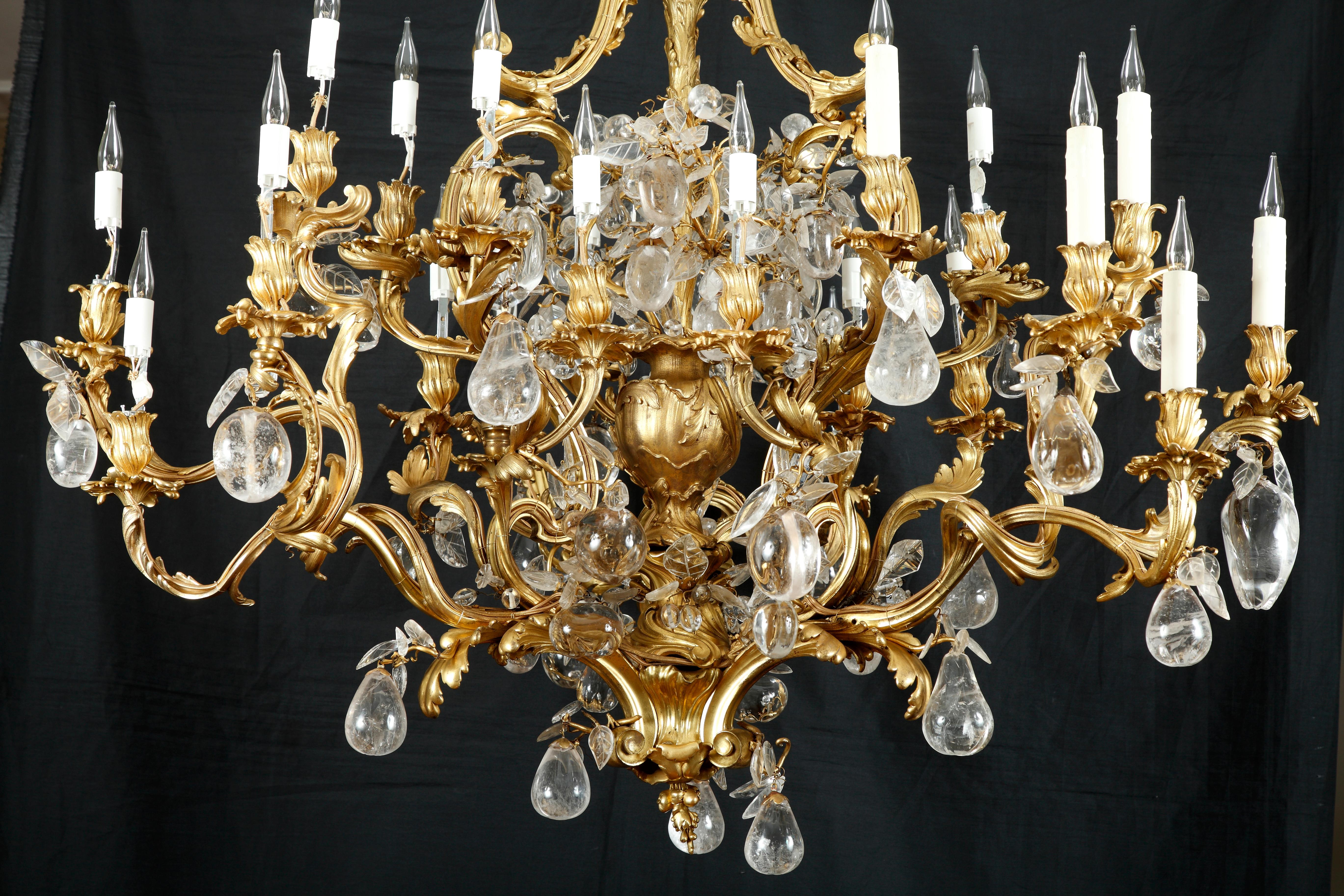 Gilt Rare Rock Crystal Chandelier Attributed to L. Messagé, France, circa 1890 For Sale